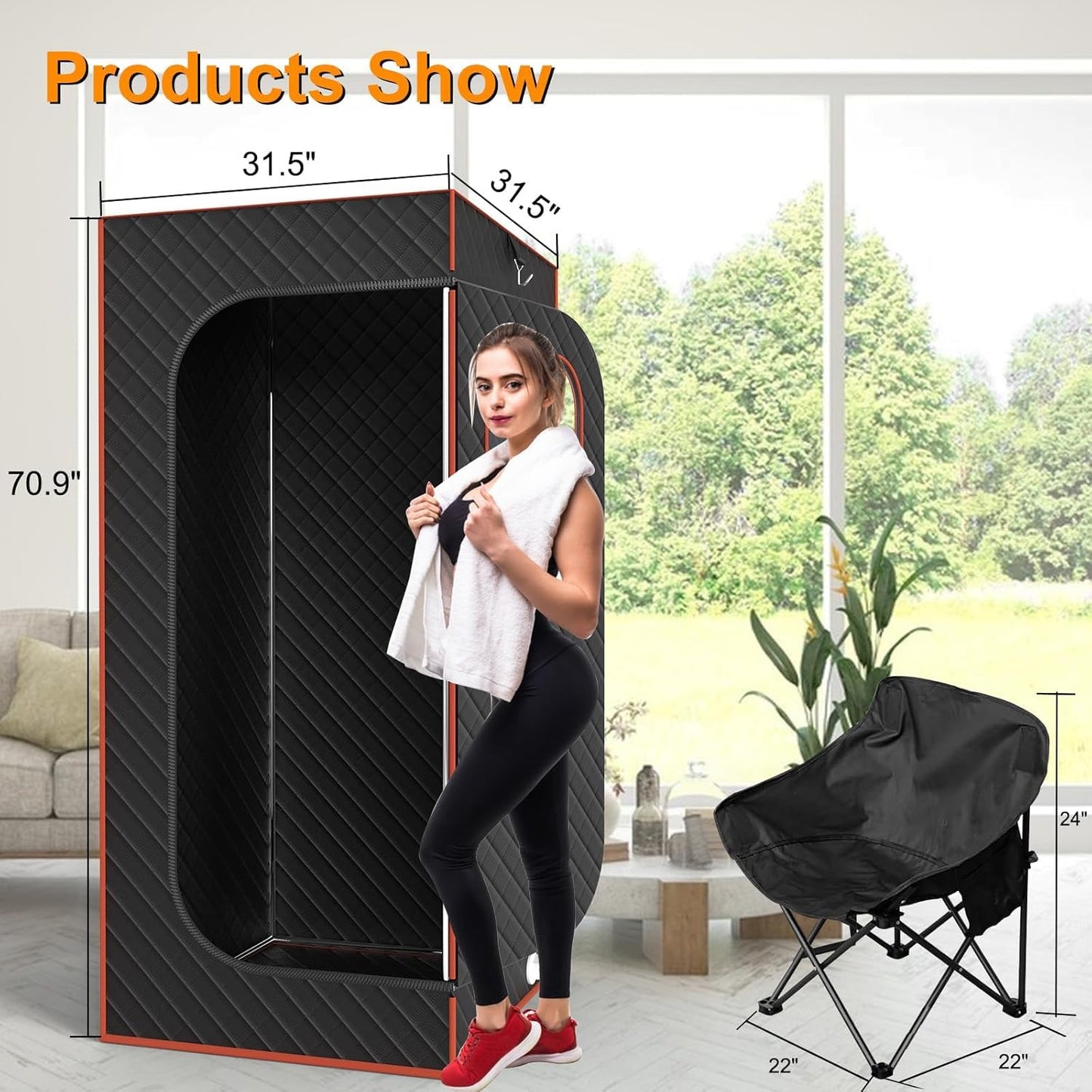 Portable Sauna for Home, Sauna Box Sauna Tent with 3L Steamer, Remote Control, Folding Chair and Foot Pad, Full Size Personal Steam Sauna for Home Spa
