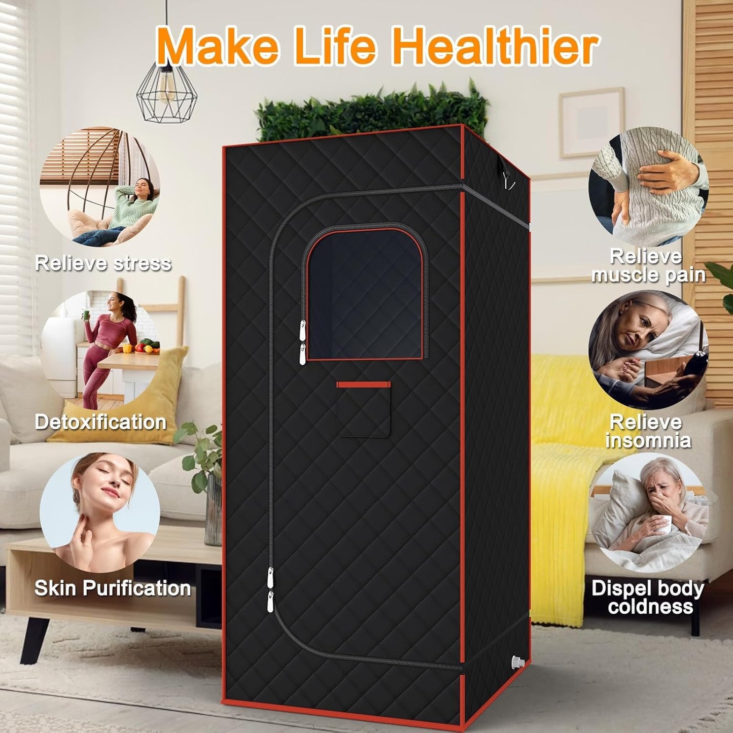 Portable Sauna for Home, Sauna Box Sauna Tent with 3L Steamer, Remote Control, Folding Chair and Foot Pad, Full Size Personal Steam Sauna for Home Spa