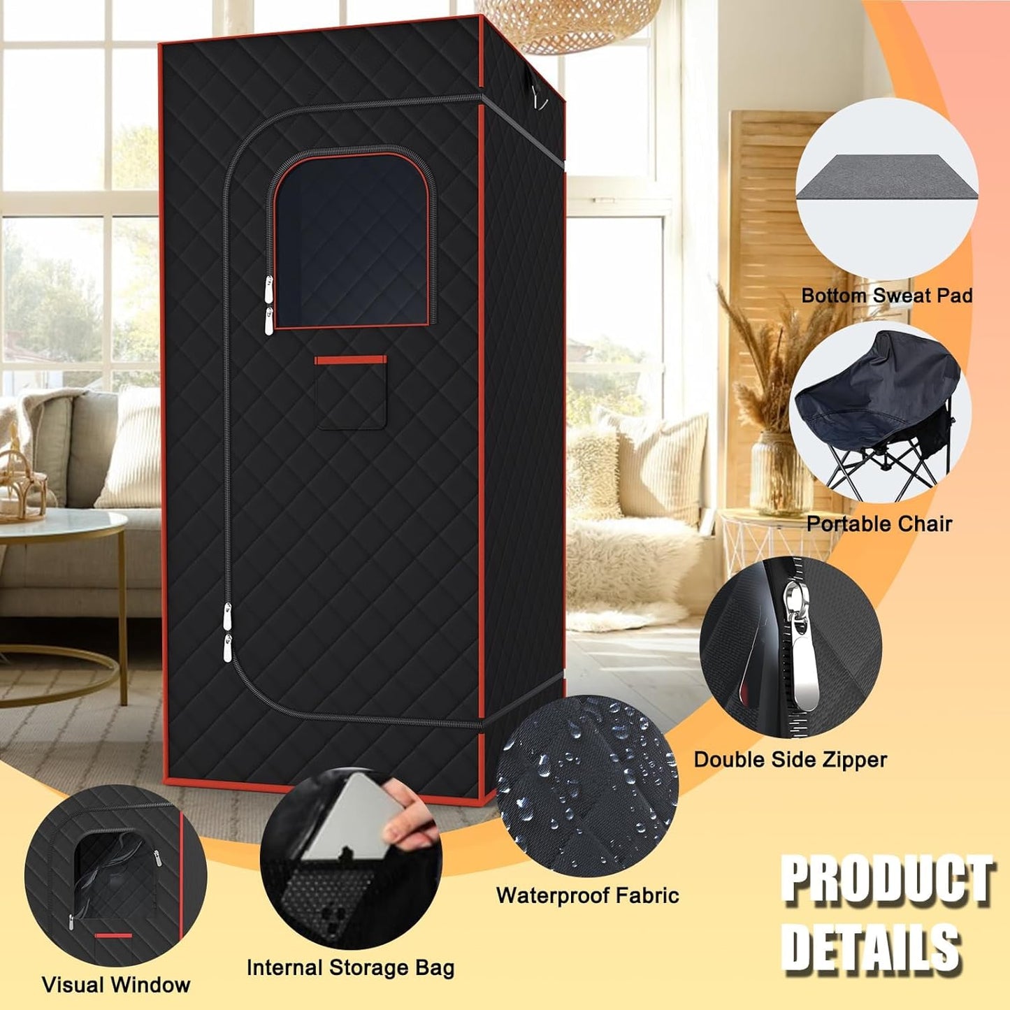 Portable Sauna for Home, Sauna Box Sauna Tent with 3L Steamer, Remote Control, Folding Chair and Foot Pad, Full Size Personal Steam Sauna for Home Spa