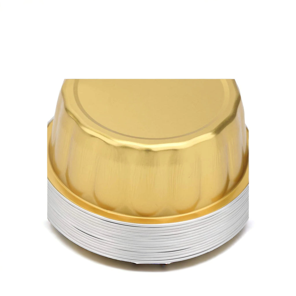 100PCs Gold Foil Disposable Baking Cups – Heat-Resistant Aluminium Cups for Muffins, Cupcakes & Mini Desserts
