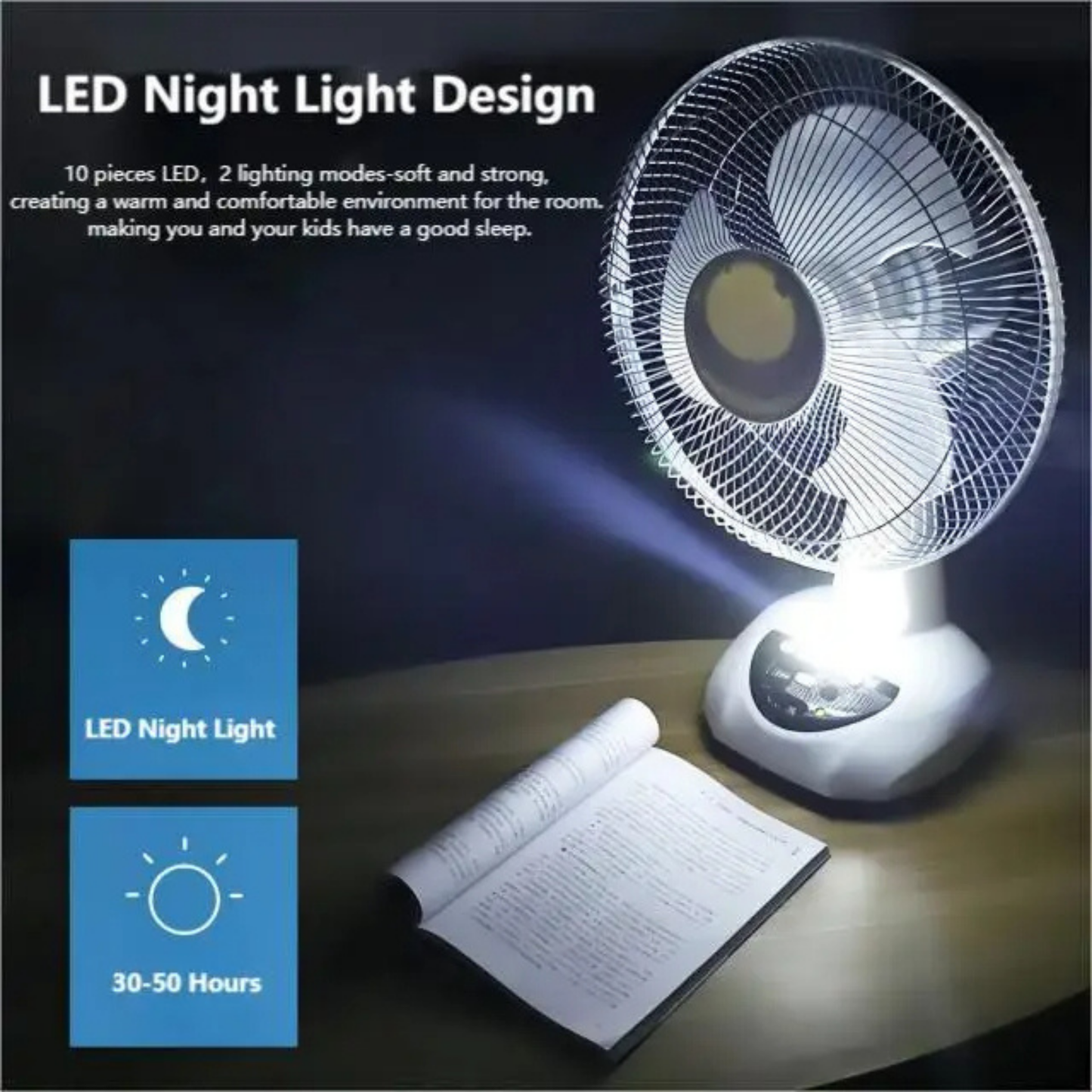 Portable Solar Charging Table Electric Rechargeable Fan with Power Bank Function