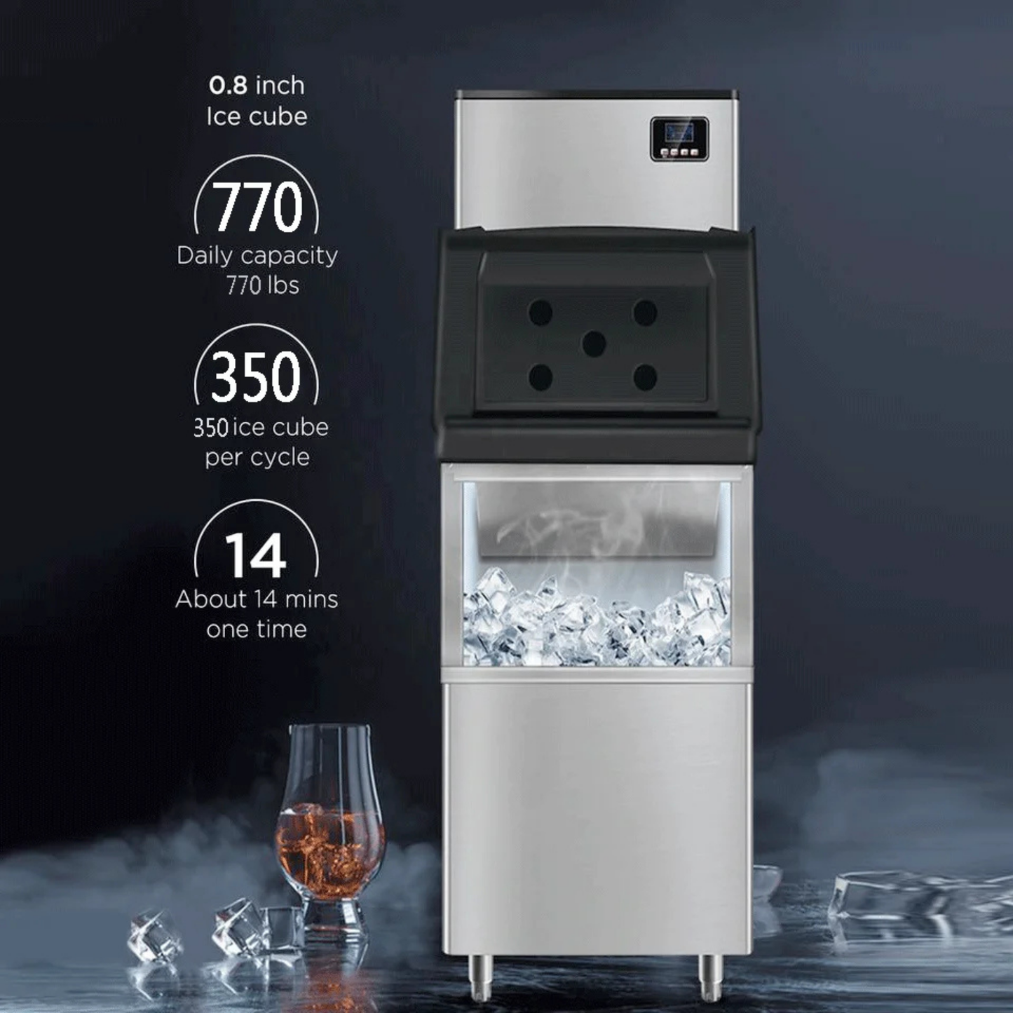 350kg/day Commercial Ice Maker Machine - Square Cube Production 110-240V 940W