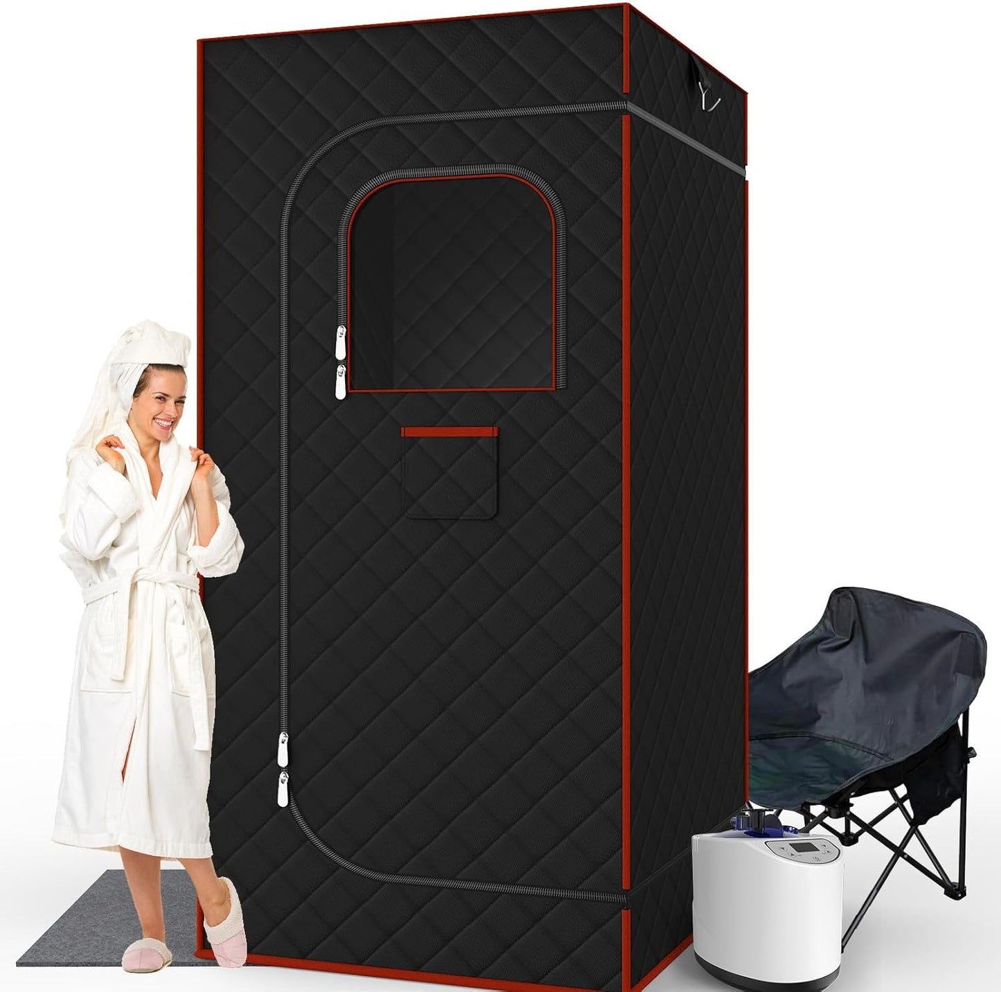 Portable Sauna for Home, Sauna Box Sauna Tent with 3L Steamer, Remote Control, Folding Chair and Foot Pad, Full Size Personal Steam Sauna for Home Spa