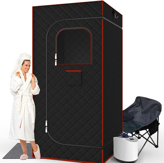 Portable Sauna for Home, Sauna Box Sauna Tent with 3L Steamer, Remote Control, Folding Chair and Foot Pad, Full Size Personal Steam Sauna for Home Spa