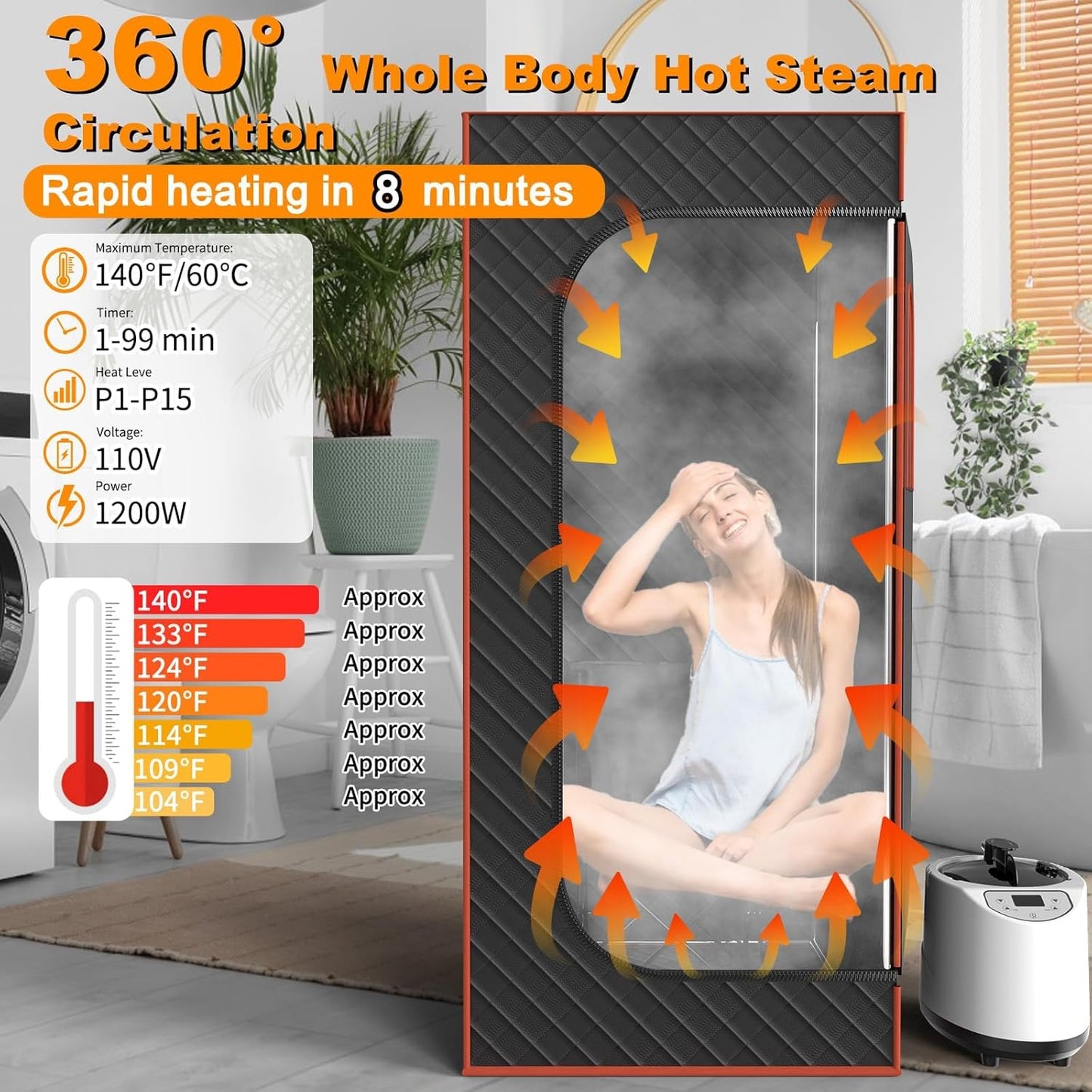 Portable Sauna for Home, Sauna Box Sauna Tent with 3L Steamer, Remote Control, Folding Chair and Foot Pad, Full Size Personal Steam Sauna for Home Spa