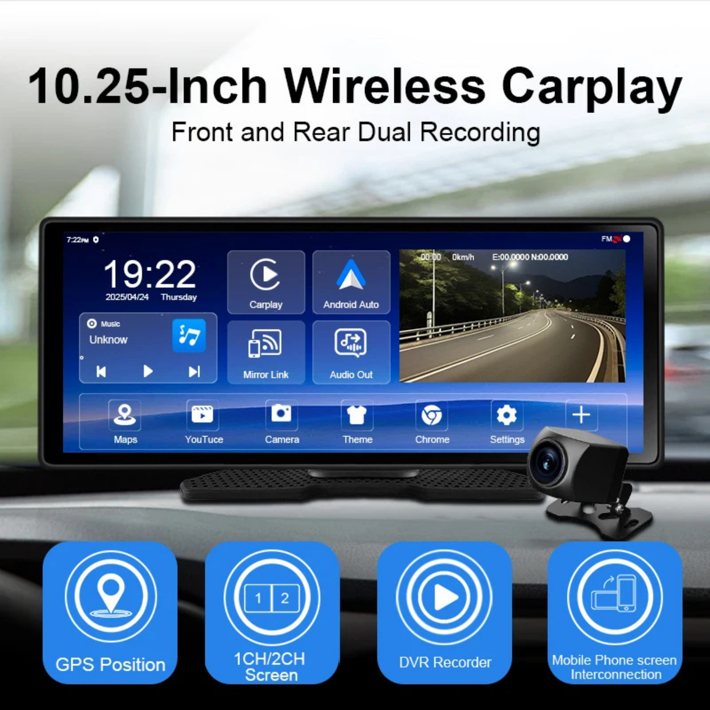 10.25" Android Auto & CarPlay Head Unit with Wi-Fi and Touchscreen
