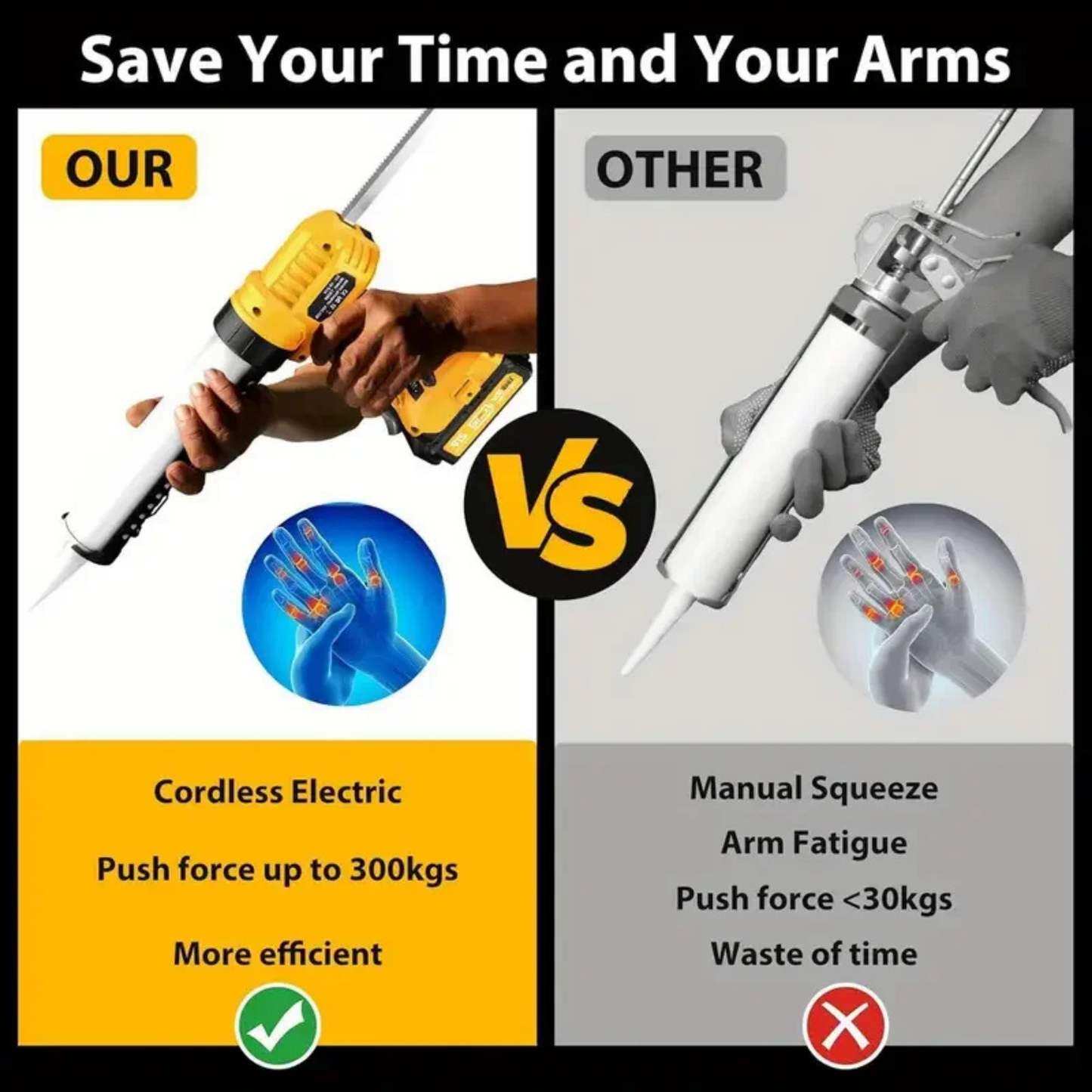 Professional Cordless Caulking Gun - 5-Speed Adjustable Electric Tool with LED