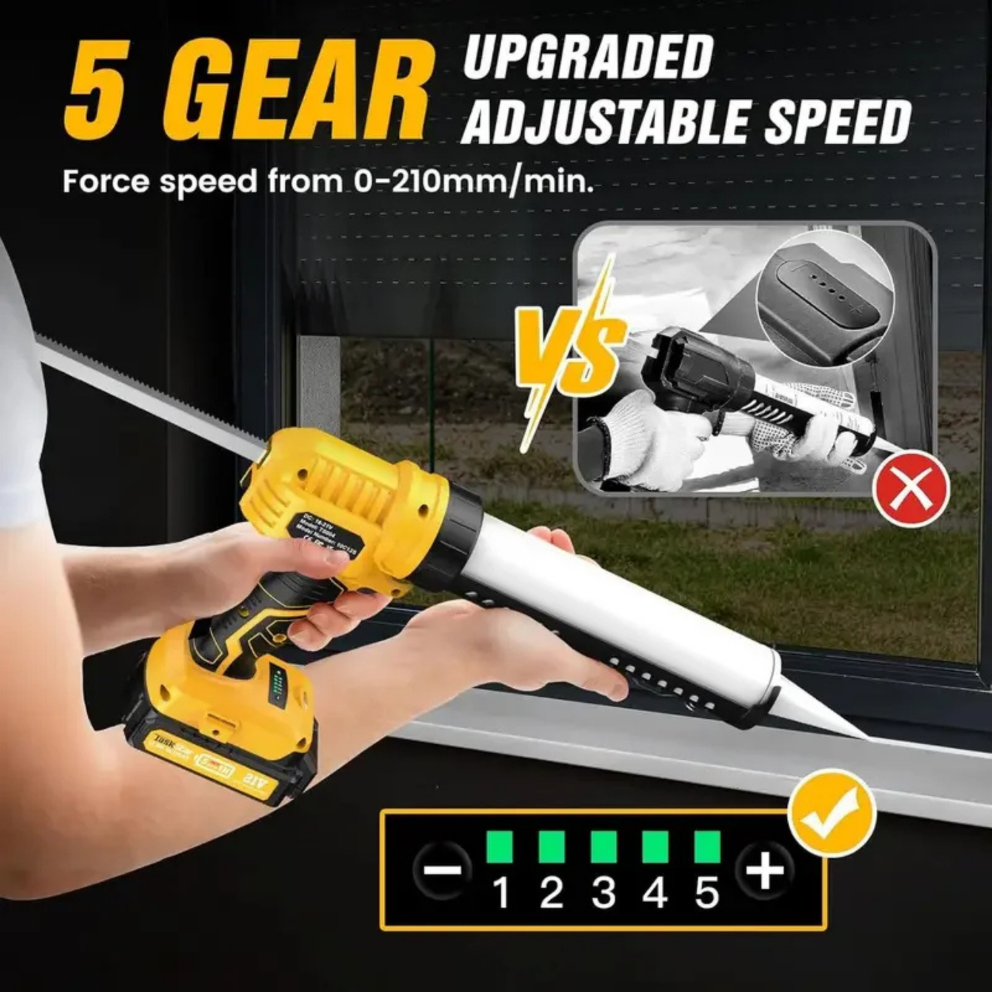 Professional Cordless Caulking Gun - 5-Speed Adjustable Electric Tool with LED