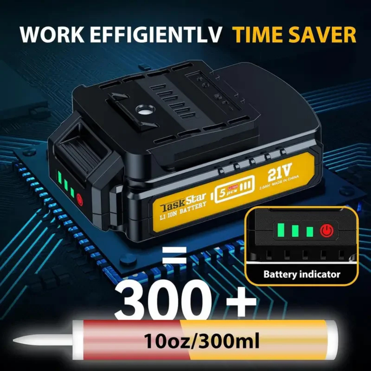 Professional Cordless Caulking Gun - 5-Speed Adjustable Electric Tool with LED