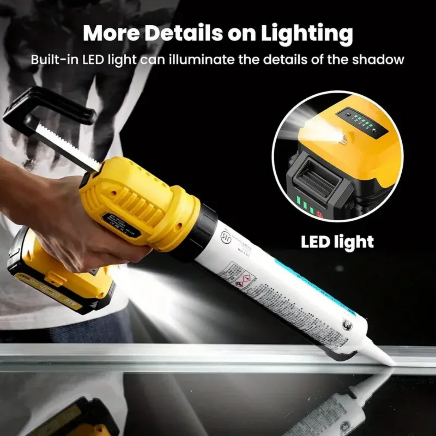 Professional Cordless Caulking Gun - 5-Speed Adjustable Electric Tool with LED