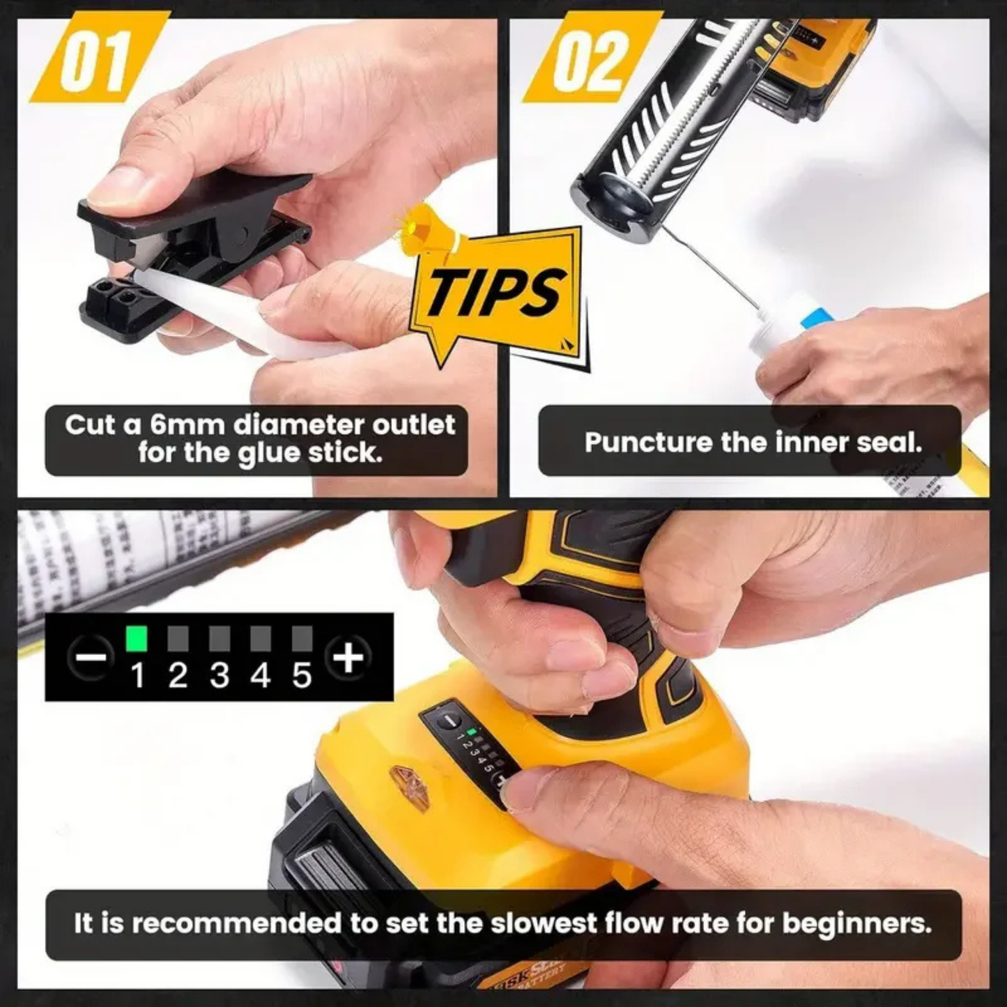 Professional Cordless Caulking Gun - 5-Speed Adjustable Electric Tool with LED