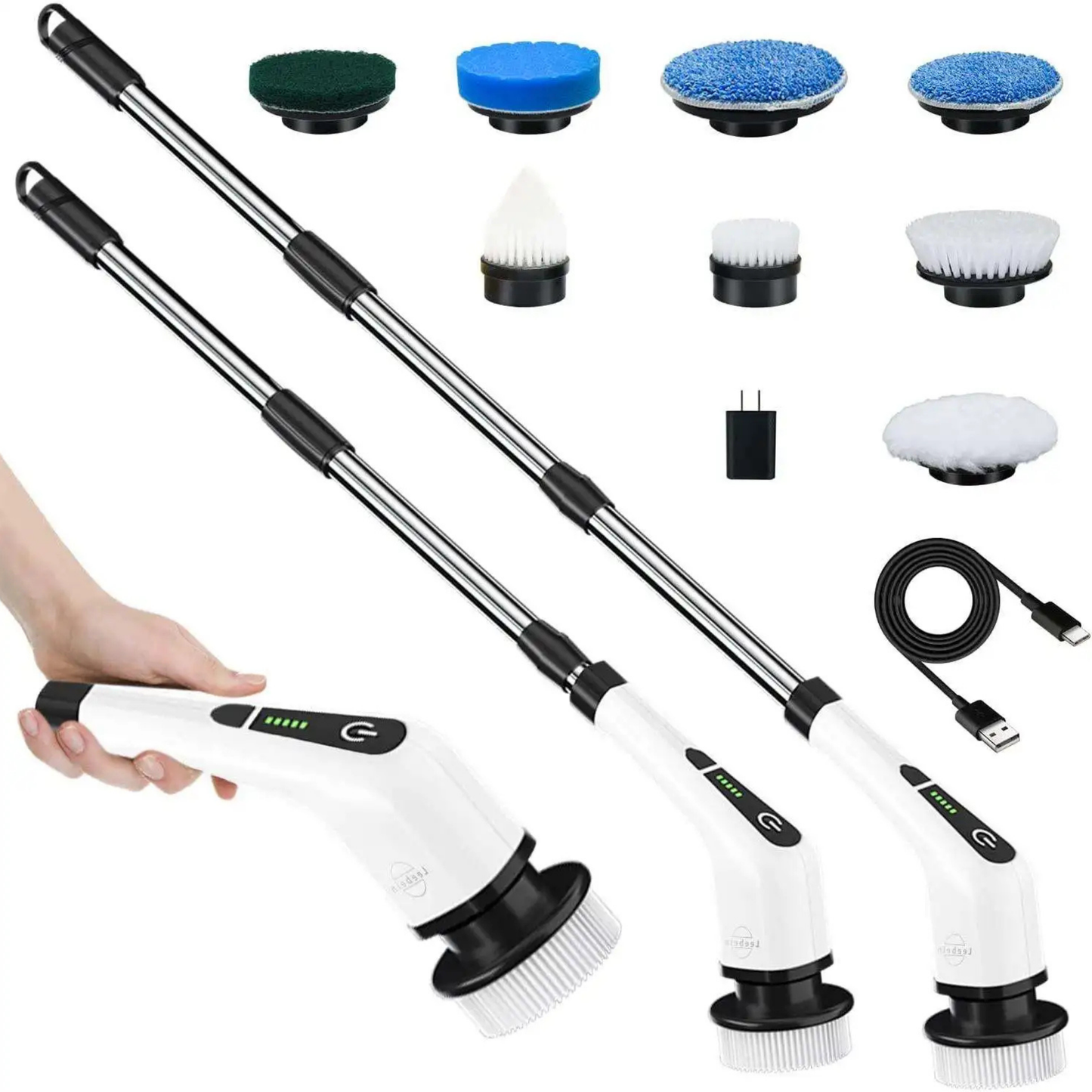 Sunshine Household 9-in-1 Cordless Electric Spin Scrubber with 8 Sponge Brushes