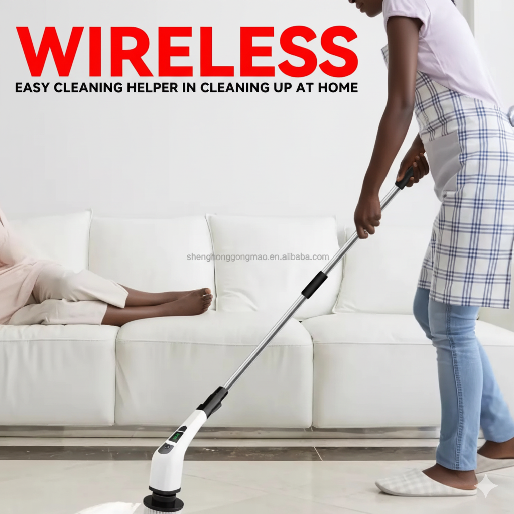 Sunshine Household 9-in-1 Cordless Electric Spin Scrubber with 8 Sponge Brushes