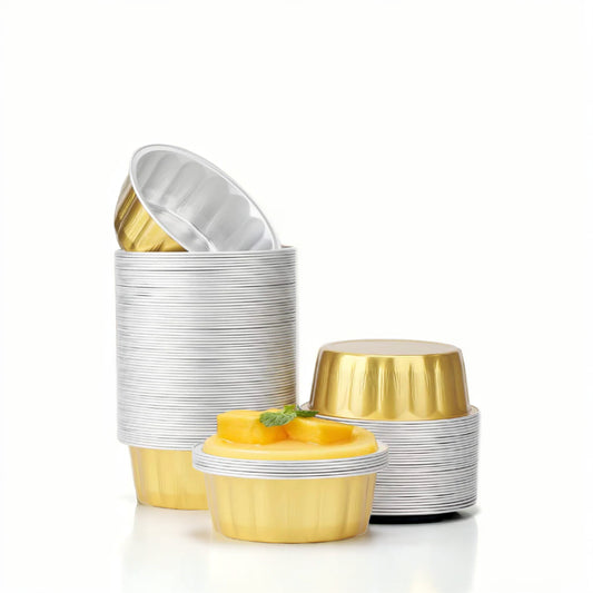 100PCs Gold Foil Disposable Baking Cups – Heat-Resistant Aluminium Cups for Muffins, Cupcakes & Mini Desserts