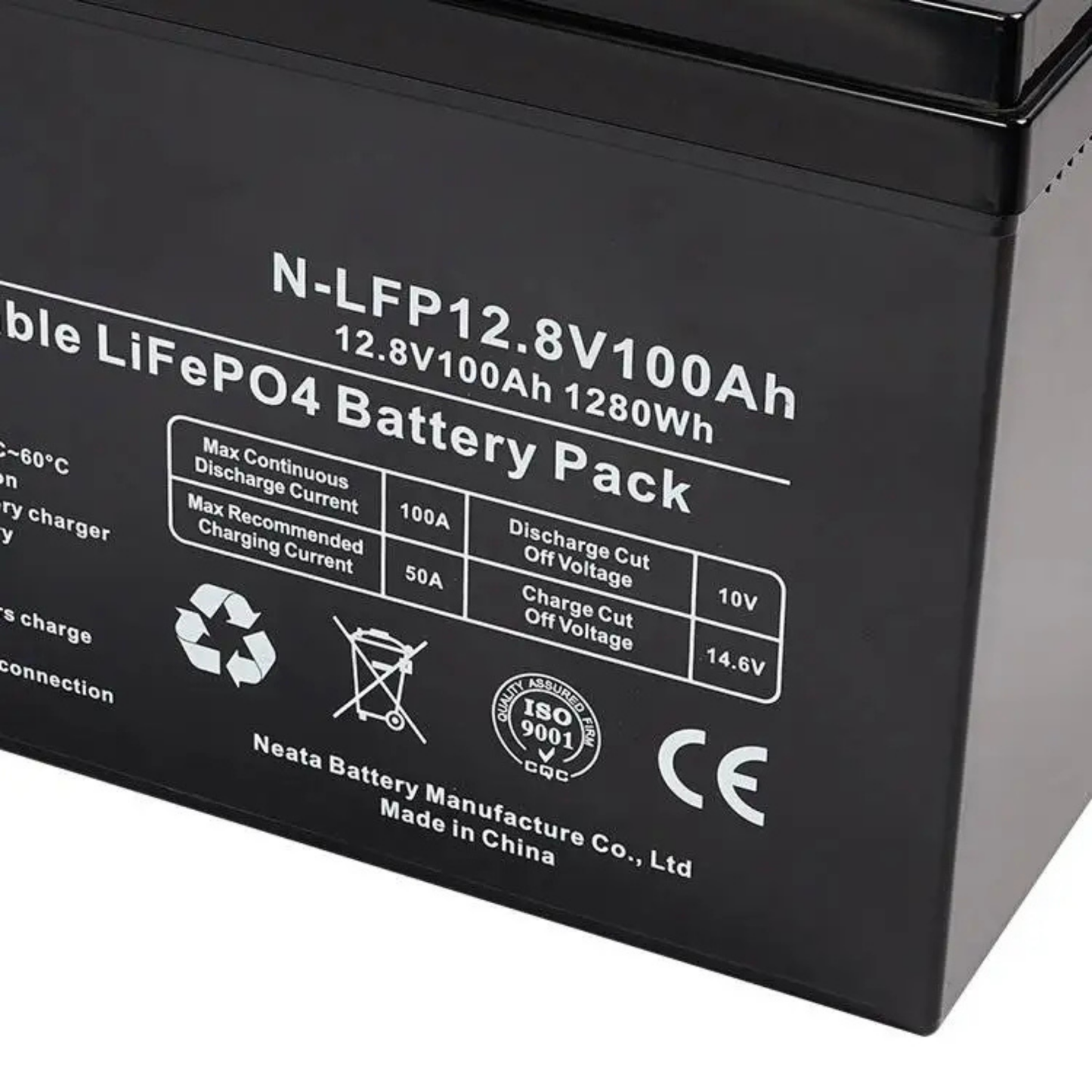12.8V 100Ah LiFePO4 Solar Battery - UL Certified IP65 Protection