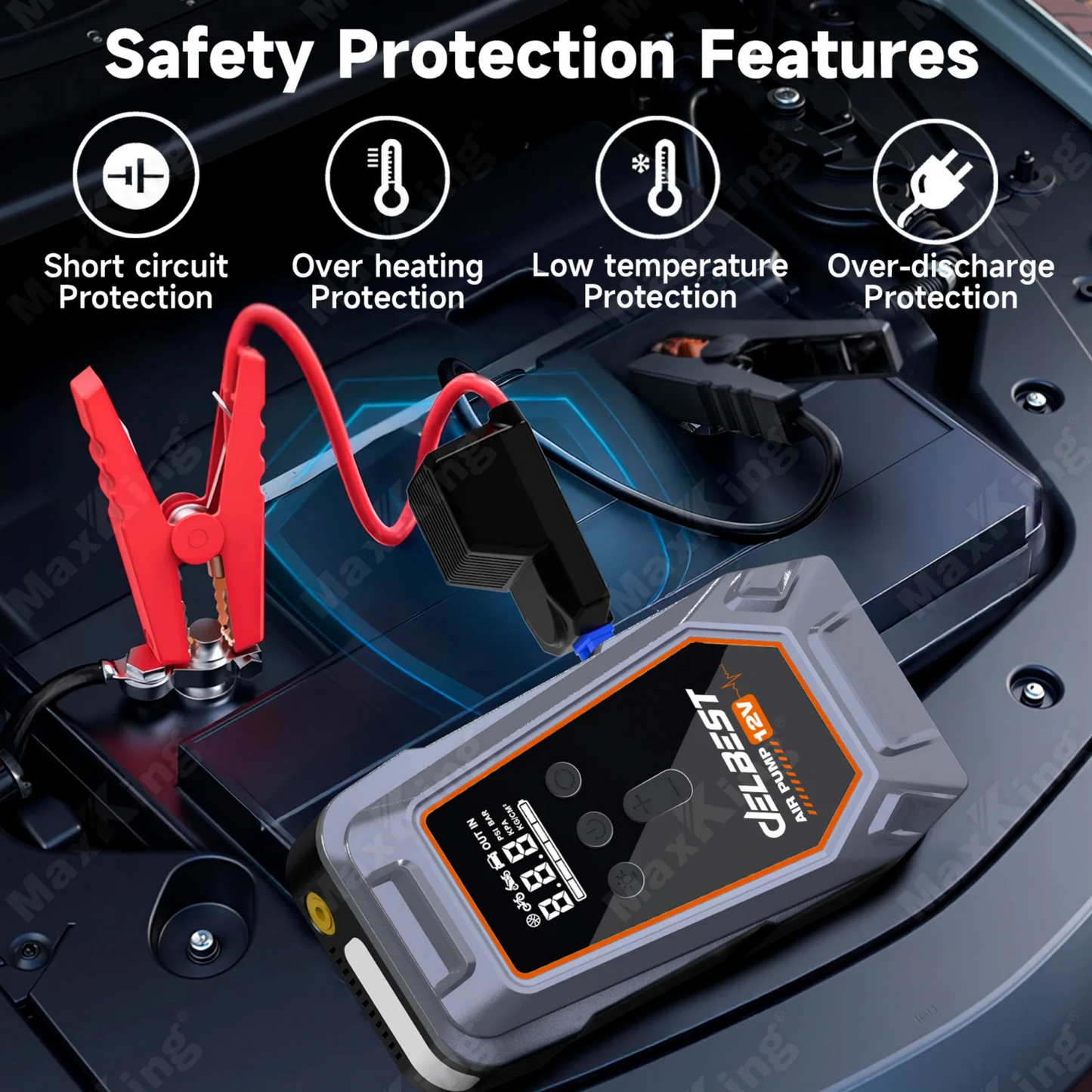 Professional 12V Portable Jump Starter - Emergency Vehicle Power Solution with Safety