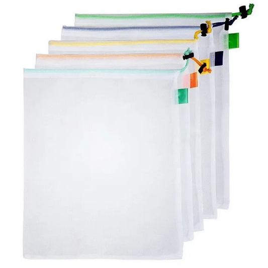 Biodegradable 5-Piece Reusable RPET Mesh Shopping Bag Set