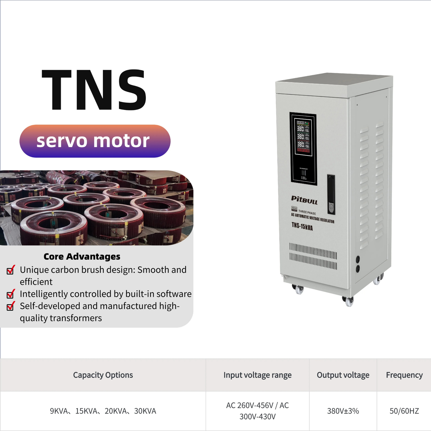 Professional 30KVA Three-Phase Voltage Stabilizer - Pitbull Hinorms TNS Series