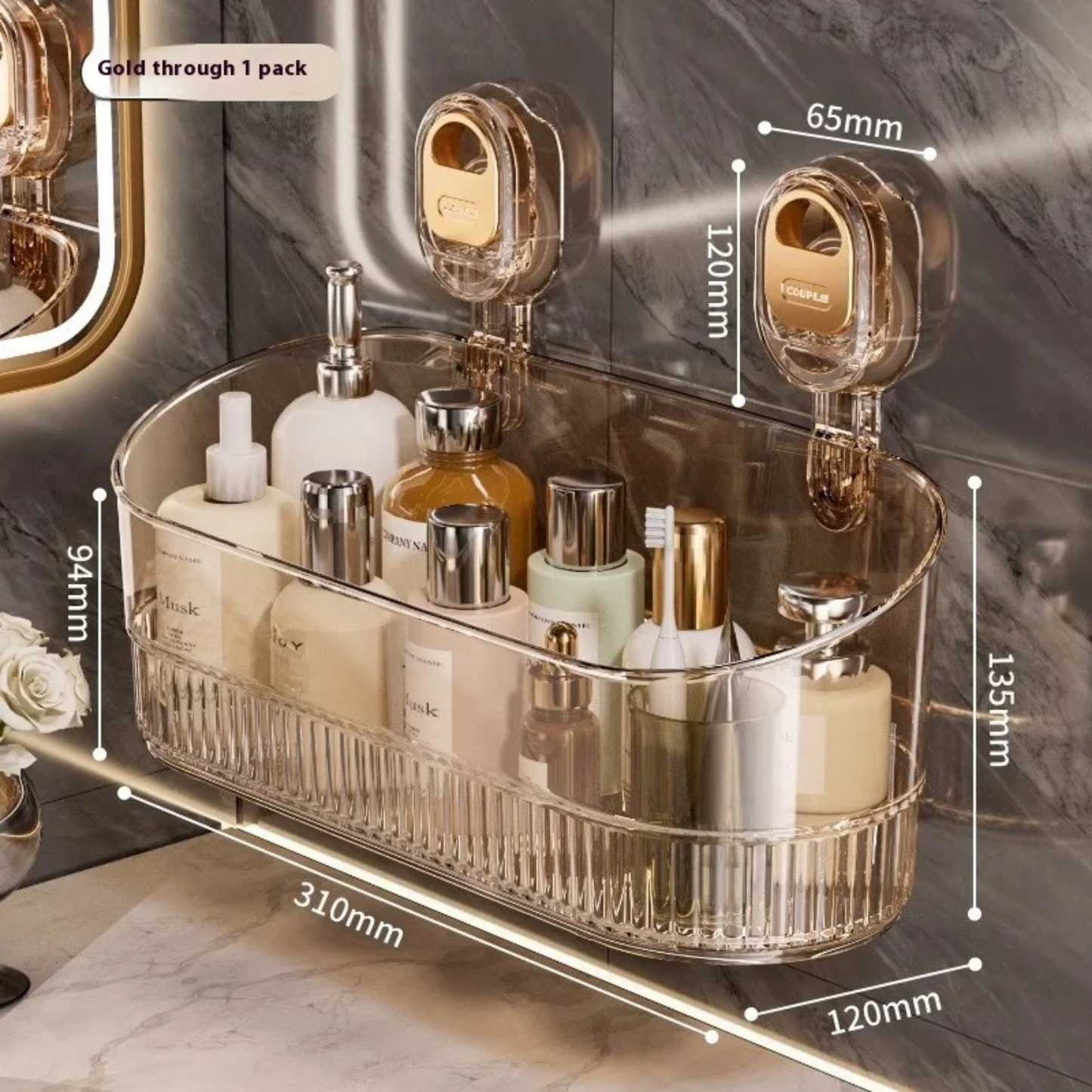 Patented Wall-Mount Plastic Storage Box for Bathroom & Kitchen – Suction Cup Design