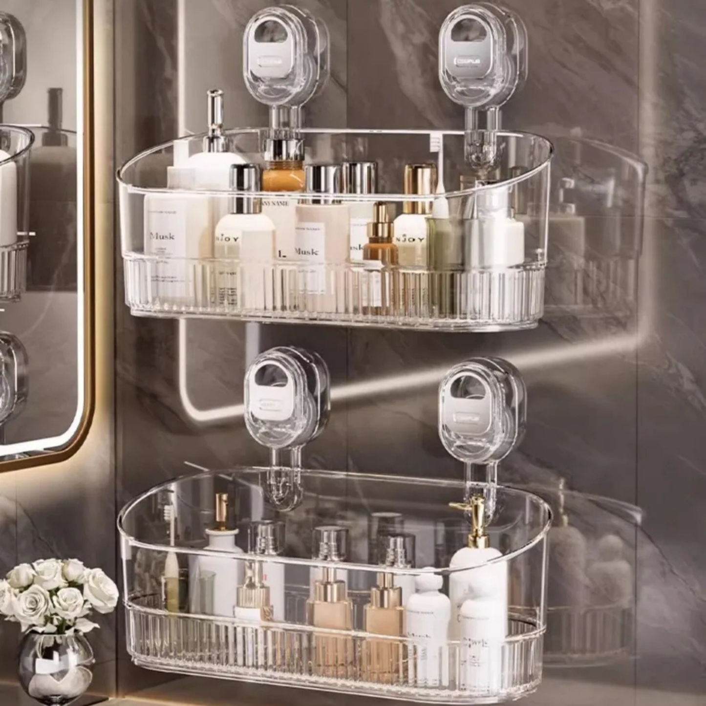 Patented Wall-Mount Plastic Storage Box for Bathroom & Kitchen – Suction Cup Design